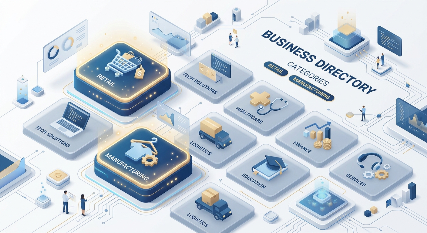 Isometric illustration demonstrating the selection of NCL categories for registering a store brand