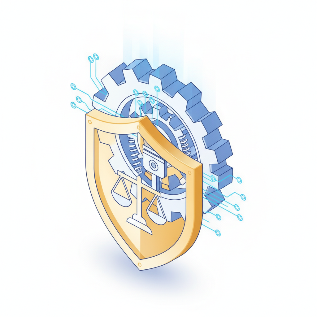 Illustration symbolizing a technical invention under patent protection in the form of a shield