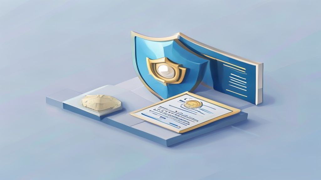 Ізометрична ілюстрація захищеного домену .ua з сертифікатом торгової марки