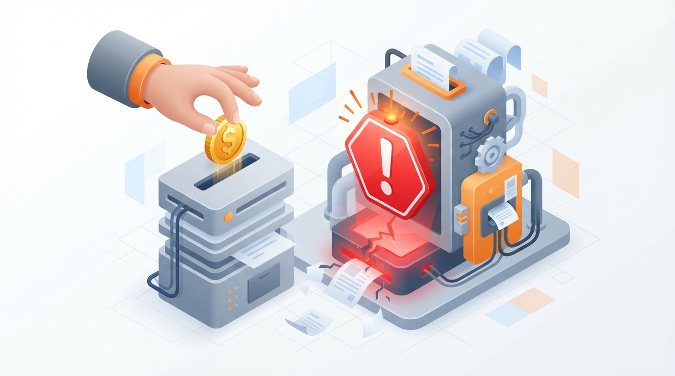 Isometric illustration symbolizing the loss of funds due to errors in official documents